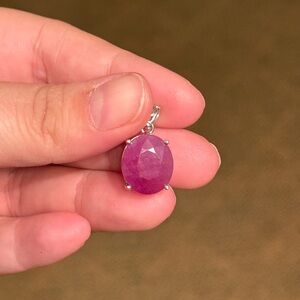Sterling Silver Natural Pink Ruby Oval Pendant